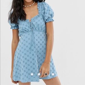ASOS Puff Sleeve Broderie Lace Babydoll Square Neck Tea Dress